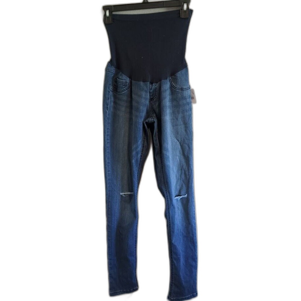 NEW Indigo Blue Jeans Womens L Maternity Ankle Blue Denim Skinny